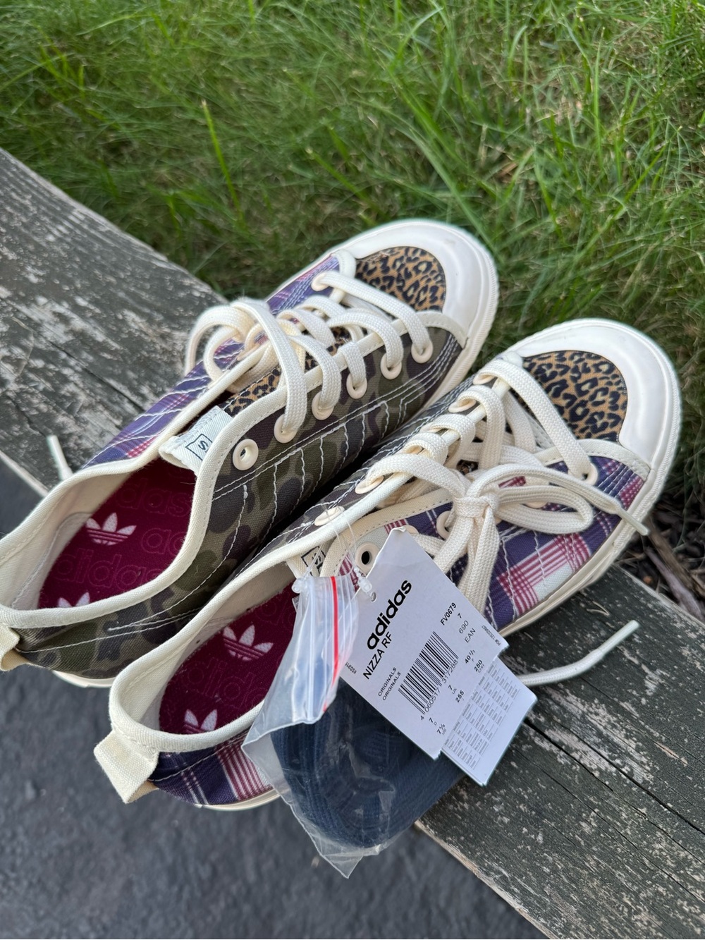 adidas men’s Nizza Platform Low-Top Sneakers in Multicolor Plaid & Leopard